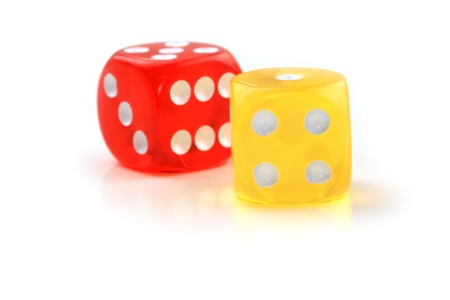 Yellow and red diceの写真素材