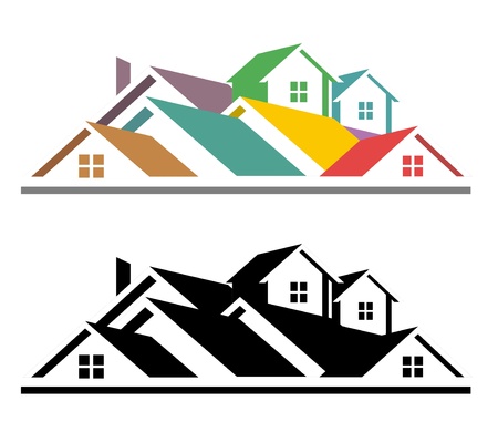 An illustration of colorful and black and white real estate iconの写真素材