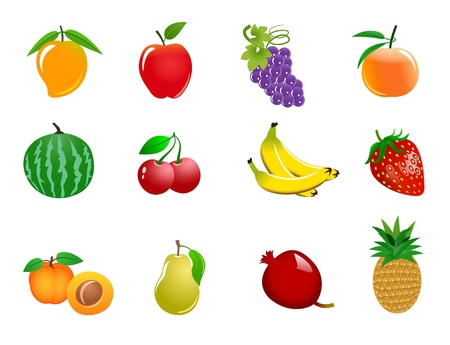 An illustration of different colorful fruit iconsの写真素材