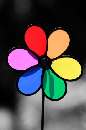 Colorful fabric fan in the farm with black and white background