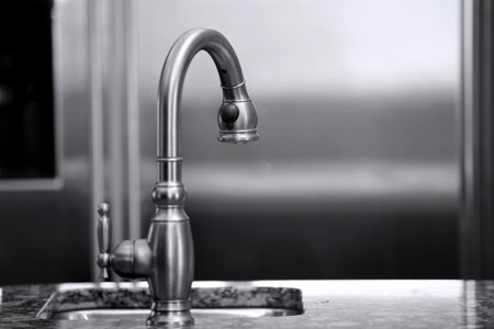 Luxury kitchen faucet and refrigerator  black and white interiors