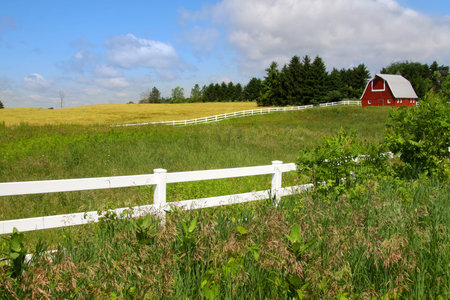 Scenic farm landscape with Barnの写真素材