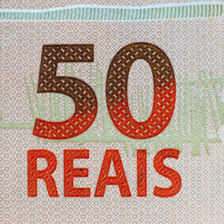 50 Reais text on Brazilian currency note