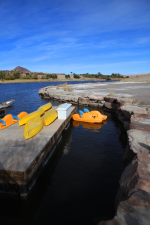 Small recreation boats in Lake Las Vegasの写真素材