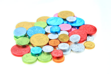 Coin candy on white backgroundの写真素材