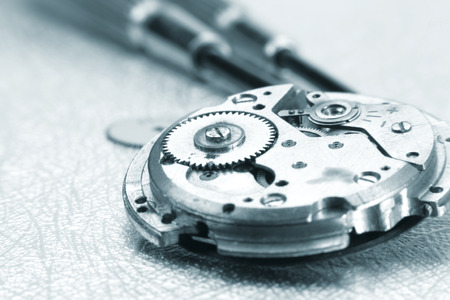 broken watch mechanism and repair tools の写真素材