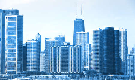 Skyscrapers in downtown Chicago in Monochrome colorの写真素材