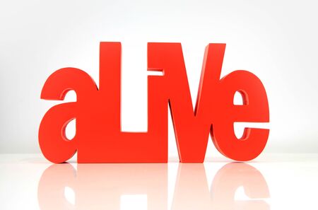 Close up shot of red Alive wording on white backgroundの写真素材