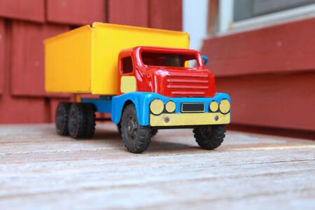Close up shot of colorful toy truckの写真素材