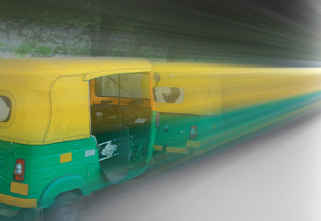 Tuktuk s parked in the stand in Bangalore ,India with motion blur