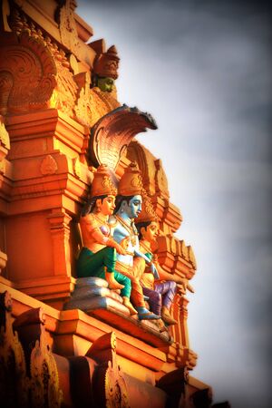 Hindu god Vishnu statue on the exterior temple wallの写真素材