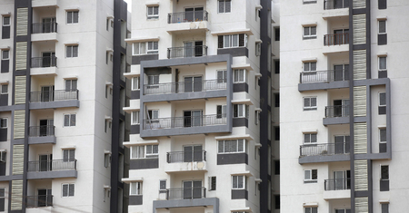 Close up shot of tall apartment buildingの写真素材