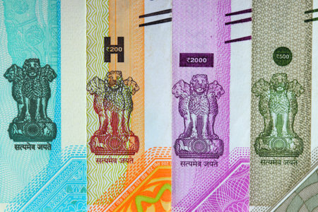 National emblem of India on different currency notes