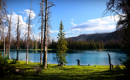 Scenic Crystal lake landscape in Uinta Wasatch national forestの写真素材