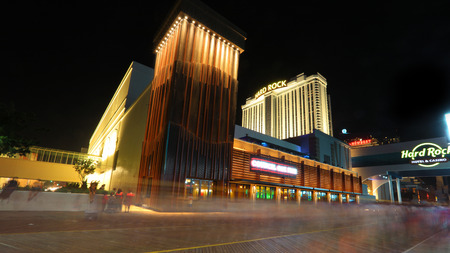ATLANTIC CITY NEW JERSEY - JULY 4: Hard rock cafe casino in night time on July 4, 2018 in Atlantic City New Jersey.のeditorial素材