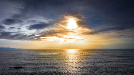 Sunset over Pacific Ocean in summer time