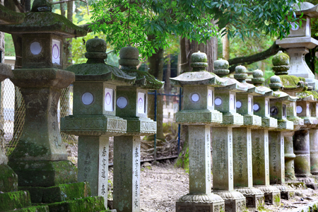 Nara, Japan - August 7, 2019 .Rock lanterns in Nara park, Japanのeditorial素材