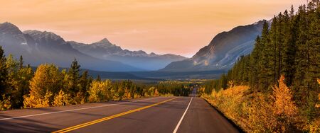 Scenic Icefields parkway in twilight at Jasper national park Canadaの写真素材