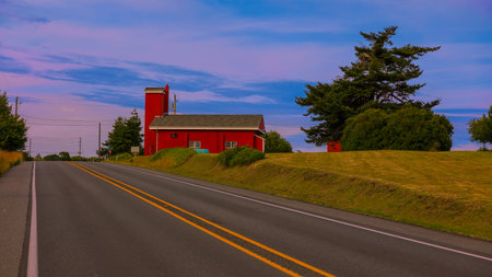 Old barn by the highway in whidbey island in Washington state