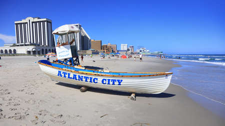 Life guard boat on the beach in Atlantic City,USAのeditorial素材