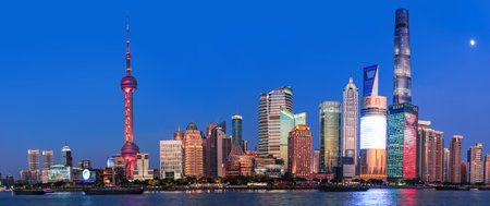 Shanghai - China - November 9,2019: Cityscape of Central district of Shanghai and financial hub of...