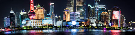 Shanghai - China - November 9,2019: Cityscape of Central district of Shanghai and financial hub of...