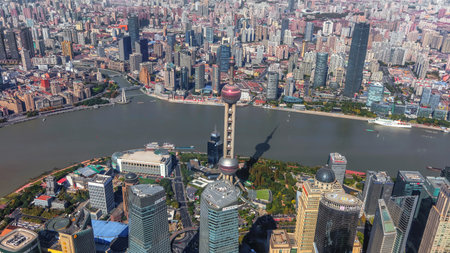 Shanghai - China - November 9,2019: Oriental Pearl Radio & Television Tower Construction began in...