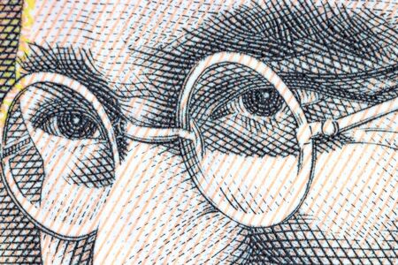 Close up shot of Gandhi on rupee noteの写真素材