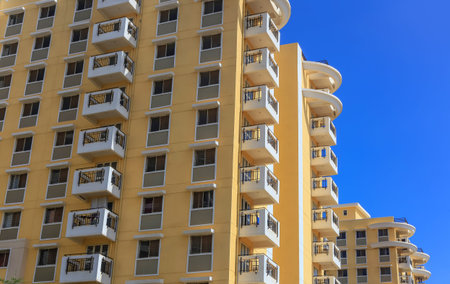 Bangalore, Karnataka, India - December,12, 2015: A high rise modern apartment complex in suburban...