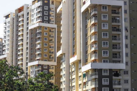 Bangalore, Karnataka, India - December,12, 2015: A high rise modern apartment complex in suburban...