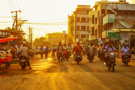 KAIKALUR ,Andhra Pradesh ,INDIA -January 07,2019: Motor cycles are  common daily commute across...