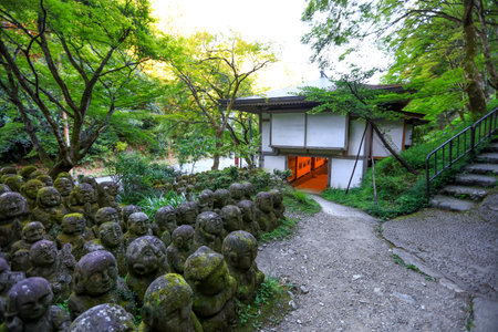 Kyoto, Japan - August 8, 2019: Historic Otagi Nenbutsuji temple in Kyoto city, about 1200 stone...