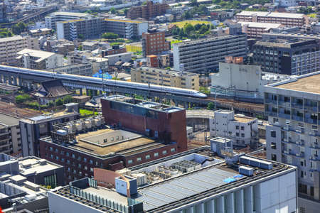 Kyoto, Japan - August 9, 2019. Aerial view of Kyoto, Japan. City is connected to High speed Shinkansen train network.のeditorial素材