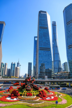 Shanghai - China - November 5,2019: Cityscape of Central district of Shanghai and financial hub of...