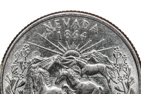 American Quarter coin close up shot with Nevada symbol
