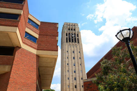 ANN ARBOR, MI - AUGUST 09,2020:  Burton Memorial clock tower on the campus of the University of Michigan,The tower was built in 1936 as a memorial for University President Marion Leroy Burton.のeditorial素材