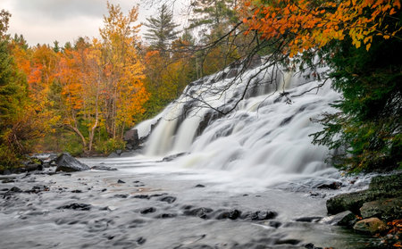Scenic Bond falls near Paulding in Michigan upper peninsula in autumn time.