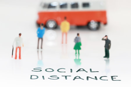 Image with Social distance text showing concept of social distancing during Covid 19 pandemicの写真素材