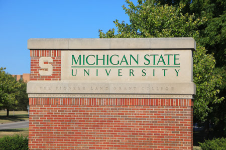 EAST LANSING, MI - AUGUST 22,2020 : Michigan State University sign at the entrance located in East Lansing, MSU is one of the largest public universities in the USAのeditorial素材