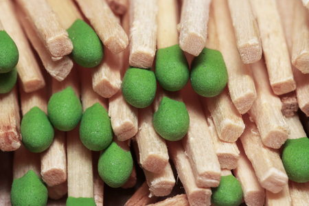 Close up shot of green head match sticksの写真素材