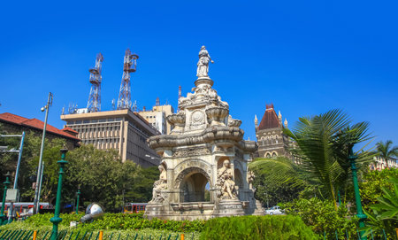 Mumbai, INDIA - December 6 : Flora Fountain, built in 1864, depicts the Roman goddess Flora located at Hutatma Chowk in Mumbai, Indiaのeditorial素材