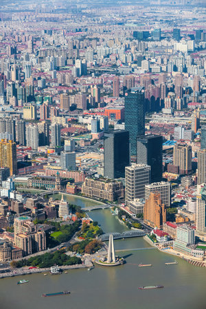 Shanghai - China - November 9,2019: Aerial view of Shanghai city, with a population of 24.28 million as of 2019, it is the most populous urban area in China .のeditorial素材