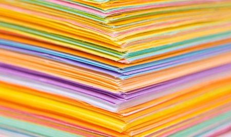 Close up shot of colorful stack of paper