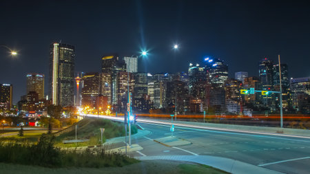 CALGARY, ALBERTA, CANADA - September 29 , 2017 - View of the Calgary, Alberta skyline in night timeのeditorial素材