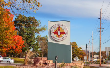 MARQUETTE, MI, October 6, 2020: Northern Michigan University entrance sign at Marquette, is a public university in Michigan upper peninsula. The university was established in 1899.のeditorial素材