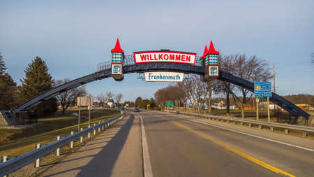 Frakenmuth, Michigan - December 29, 2020: Entrance and welcome sign to historic Frankenmuth village in Michigan.のeditorial素材