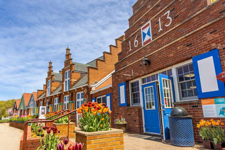 Holland, Michigan - May 13, 2022: Dutch style architecture and shops at Windmill Island state park in Holland, Michiganのeditorial素材