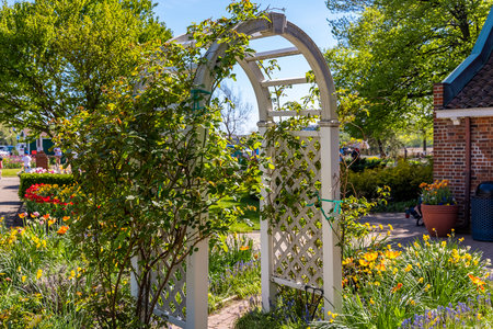 Garden arch in Windmill island gardens in Holland, Michigan during spring time.の写真素材