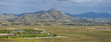 Panoramic view of hills around Diamond valley in California, during spring time.の写真素材