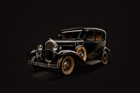 Computer-generated vintage car illustration on black background.の写真素材
